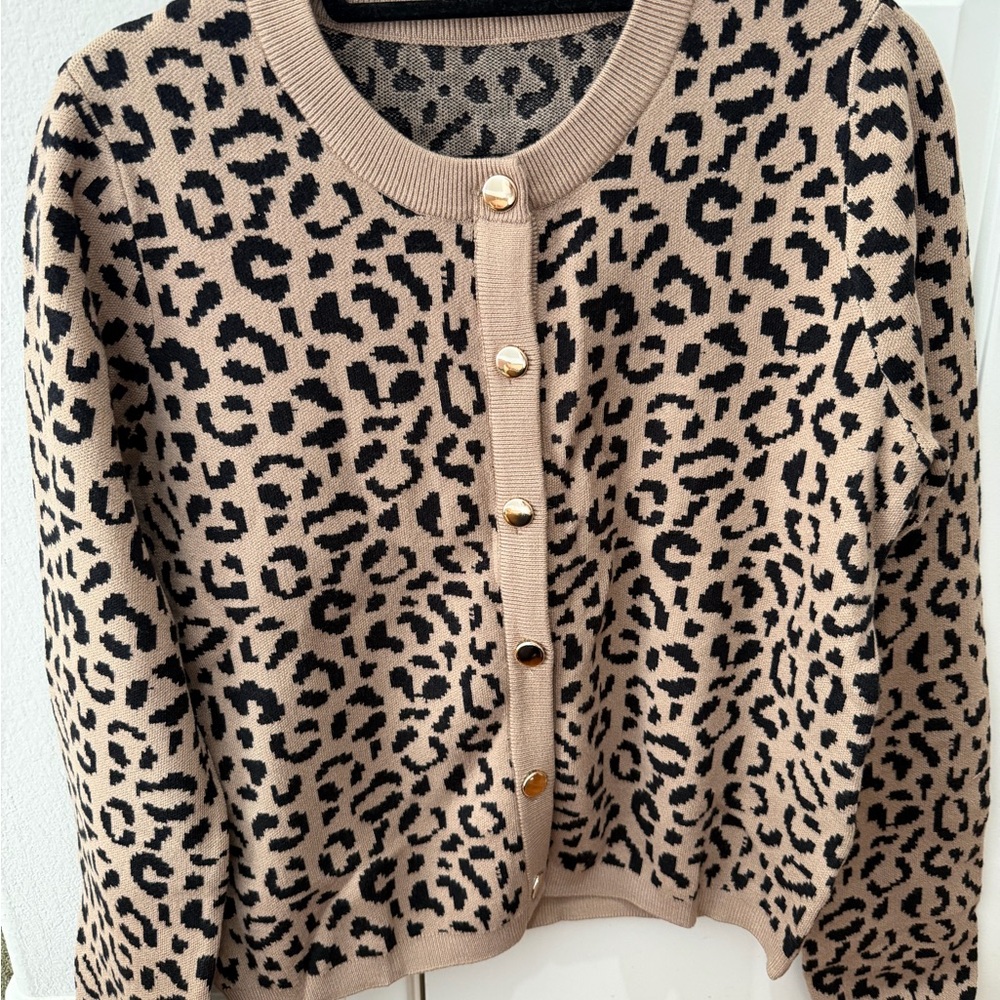 Leopard Print Button-Up Sweater